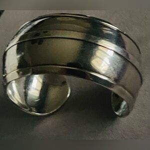 TAXCO SILVER CUFF BRACELET/ VINTAGE MEXICO 925 STERLING / MODERNIST /SIZE 7”
